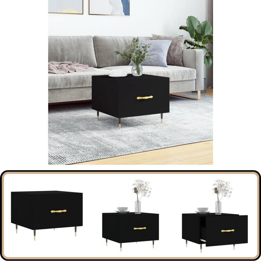 VidaXL Salontafel 50x50x40 cm Bewerkt hout Zwart Salontafel Bijzettafel Zwarte Salontafel Houten Salontafel Metalen Salontafel Trendige Salontafel Met Lade Kleine Salontafel Living Room Furniture Meubelen