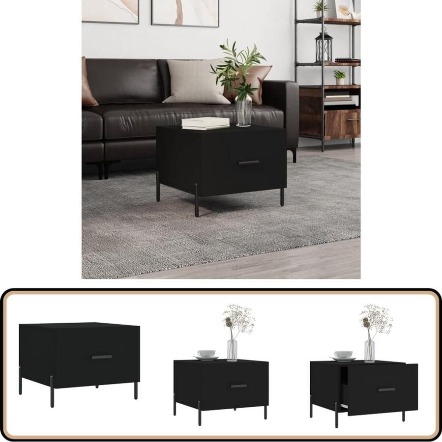 VidaXL Salontafel 50x50x40 cm Bewerkt hout zwart Salontafel Bijzettafel Zwarte Salontafel Houten Salontafel Metalen Salontafel Moderne Salontafel Trendige Salontafel Kamerinrichting Woonaccessoires