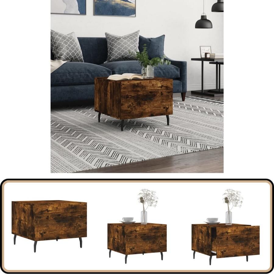 VidaXL Salontafel 50x50x40 cm Gerookt Eiken Hout IJzer Salontafel Bijzettafel Houten Salontafel Gerookte Eiken Meubilair Salontafel Met Lade