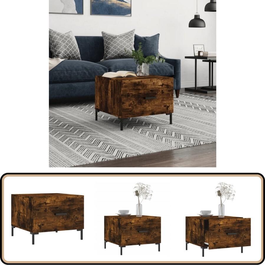 VidaXL Salontafel 50x50x40 cm Gerookt Eiken Salontafel Bijzettafel Houten Salontafel Trendige Salontafel Met Lade
