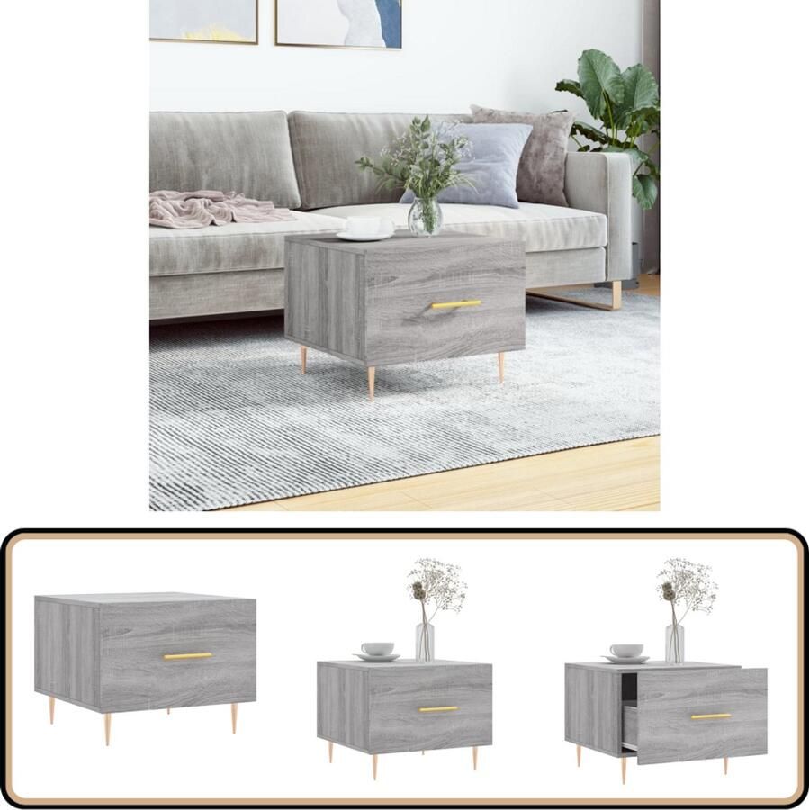 The Living Store Salontafel 50x50x40 cm bewerkt hout grijs sonoma eiken Salontafel Salontafeltje Bijzettafel Houten Salontafel Grijze Salontafel