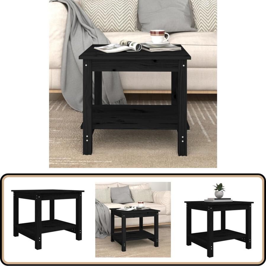 VidaXL Salontafel 50x50x45cm Massief Grenenhout Zwart Salontafel Bijzettafel Hout Tafel Grenenhouten Tafel Zwarte Salontafel