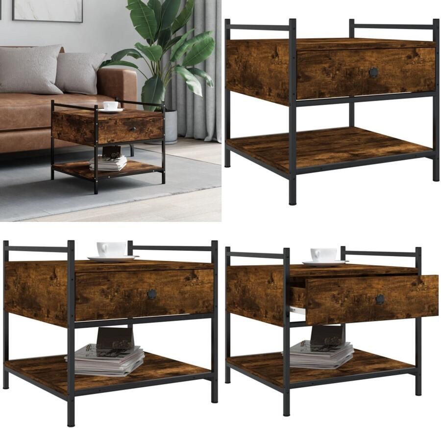 VidaXL Salontafel 50x50x50 cm bewerkt hout gerookt eikenkleurig Salontafel Salontafels Bijzettafel Banktafel