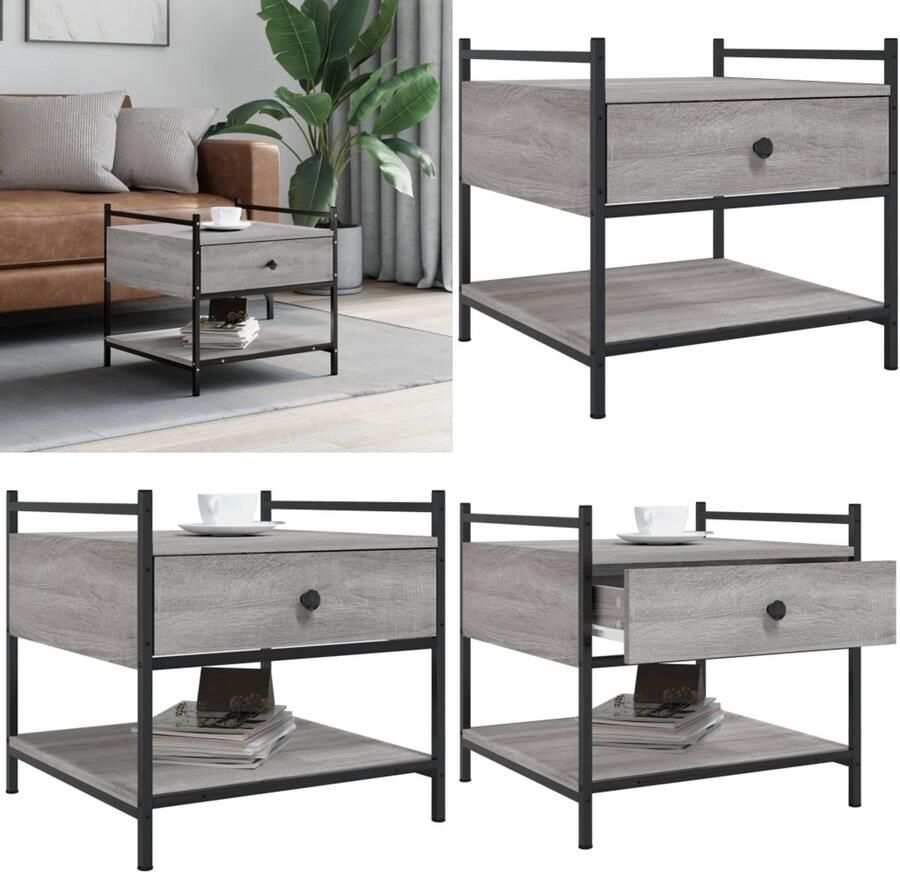 VidaXL Salontafel 50x50x50 cm bewerkt hout grijs sonoma Salontafel Salontafels Bijzettafel Banktafel