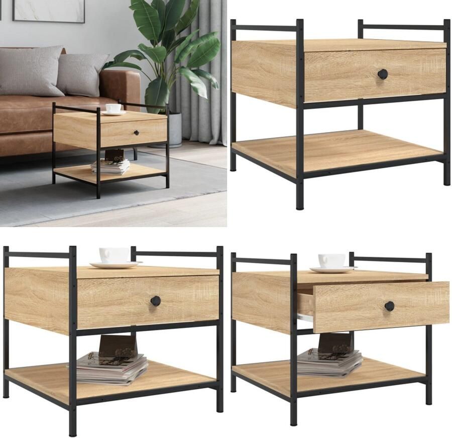 VidaXL Salontafel 50x50x50 cm bewerkt hout sonoma eikenkleurig Salontafel Salontafels Bijzettafel Banktafel