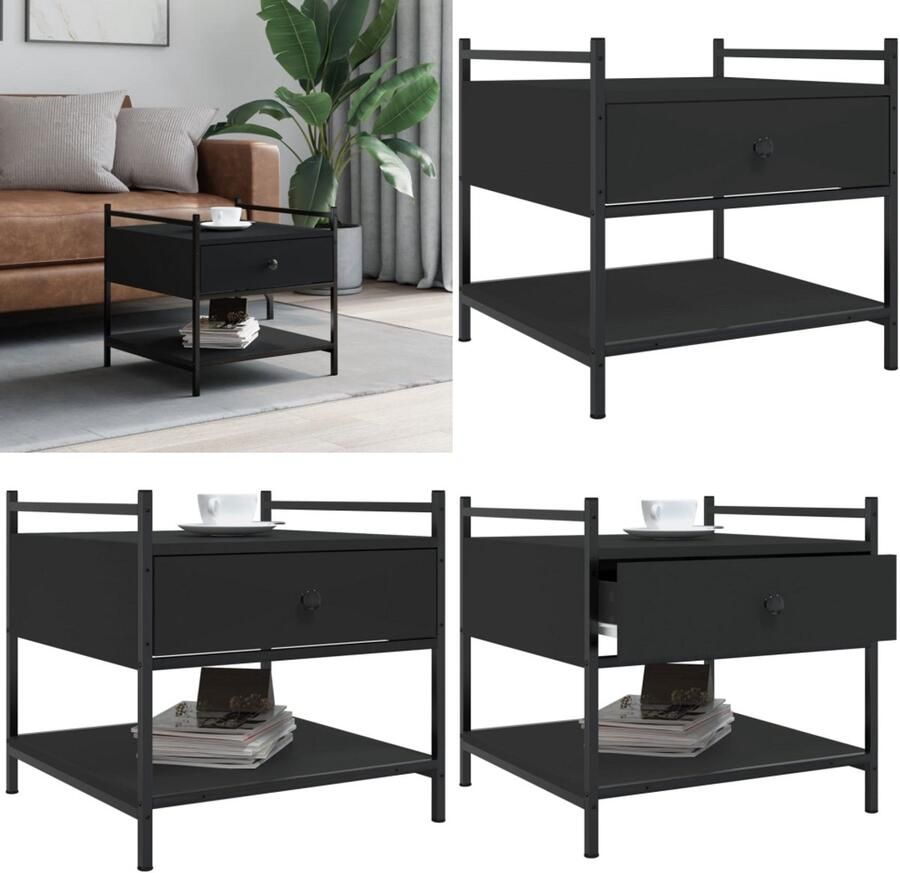 VidaXL Salontafel 50x50x50 cm bewerkt hout zwart Salontafel Salontafels Bijzettafel Banktafel