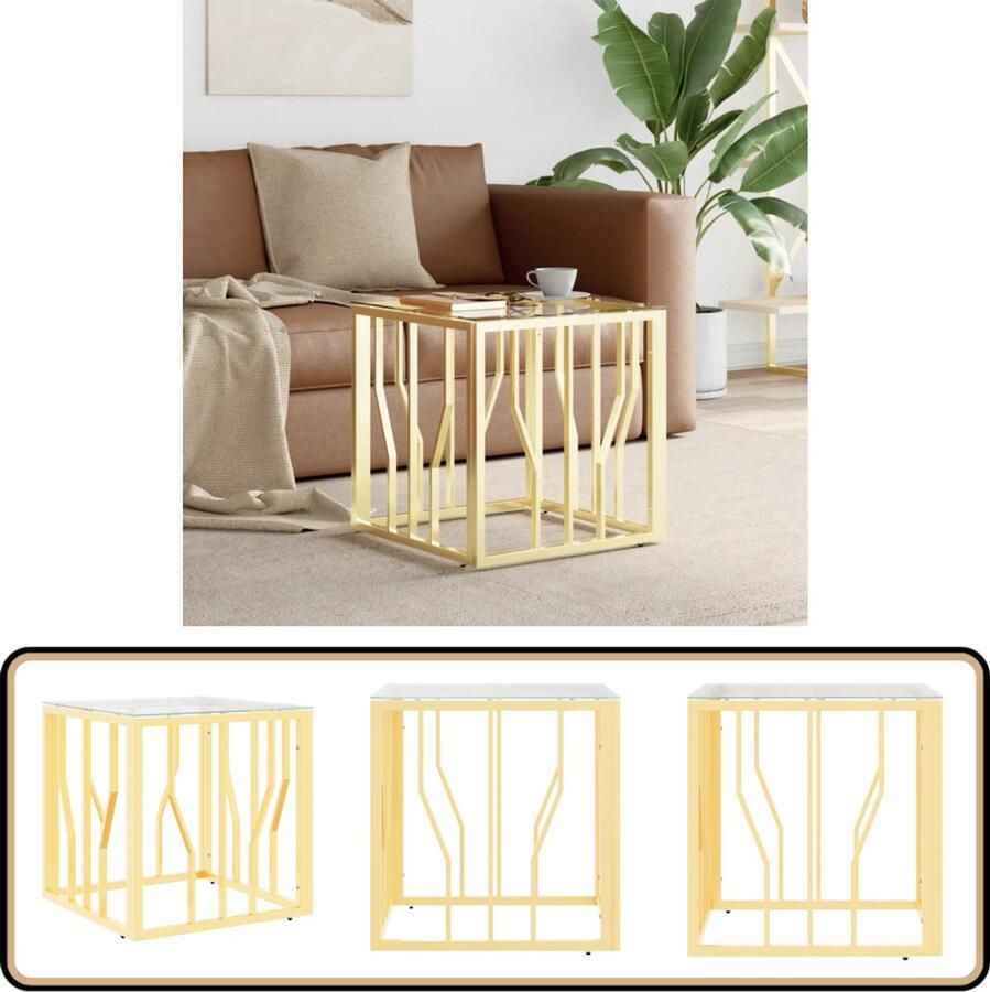 VidaXL Salontafel 50x50x50 cm RVS en glas Goud Salontafel Koffietafel Modern Meubilair Gouden Meubel Roestvast Stalen Tafellaar