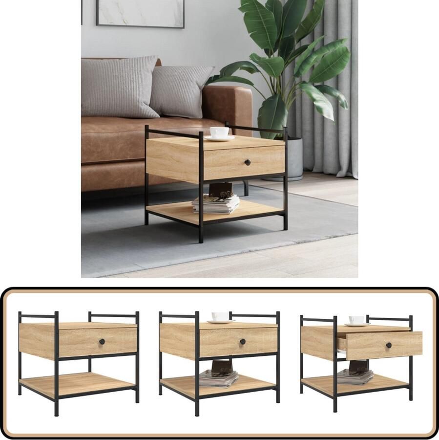 VidaXL Salontafel 50x50x50 cm Sonoma eikenkleurig Salontafel Bijzettafel Houten Salontafel Sonomaplank Bruine Salontafel Design Salontafel Tv Tafeltje Koffietafel Living Accessoires Interieurdecoratie
