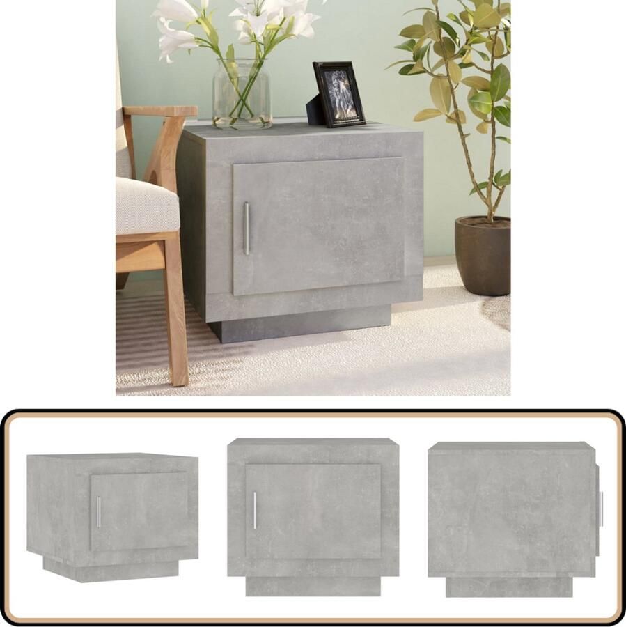 VidaXL Salontafel 51x50x45 cm Bewerkt hout Betongrijs Salontafel Betongrijs Houten Salontafel Salontafeltje Bijzettafel Opbergruimte Stevige Salontafel Design Salontafel Living Room Furniture Woonkamer Meubilair