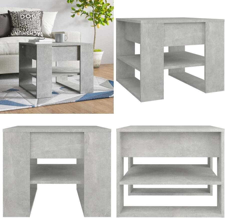 VidaXL Salontafel 55 5x55x45 cm bewerkt hout betongrijs Salontafel Salontafels Bijzettafel Tafel