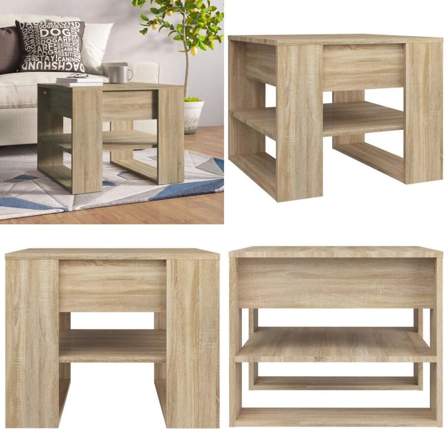VidaXL Salontafel 55 5x55x45 cm bewerkt hout sonoma eikenkleurig Salontafel Salontafels Bijzettafel Tafel