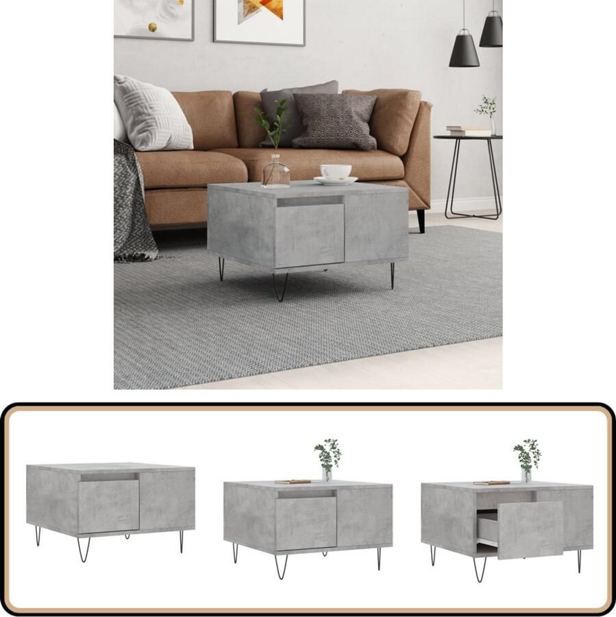 VidaXL Salontafel 55x55x36 5 cm Bewerkt hout Grijs Salontafel Bijzettafel Houten Salontafel Grijze Salontafel Design Salontafel