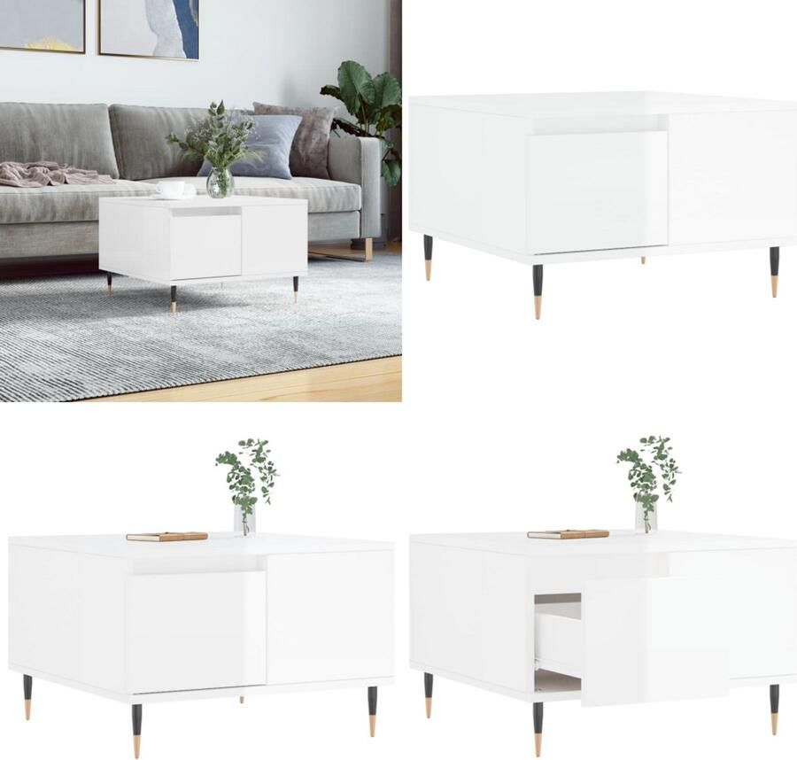 The Living Store Salontafel trendy bijzettafel Afmetingen- 55 x 55 x 36.5 cm Ken- hoogglans wit Salontafel Bijzettafel Houten Salontafel Witte Salontafel Modern Meubilair - Foto 2