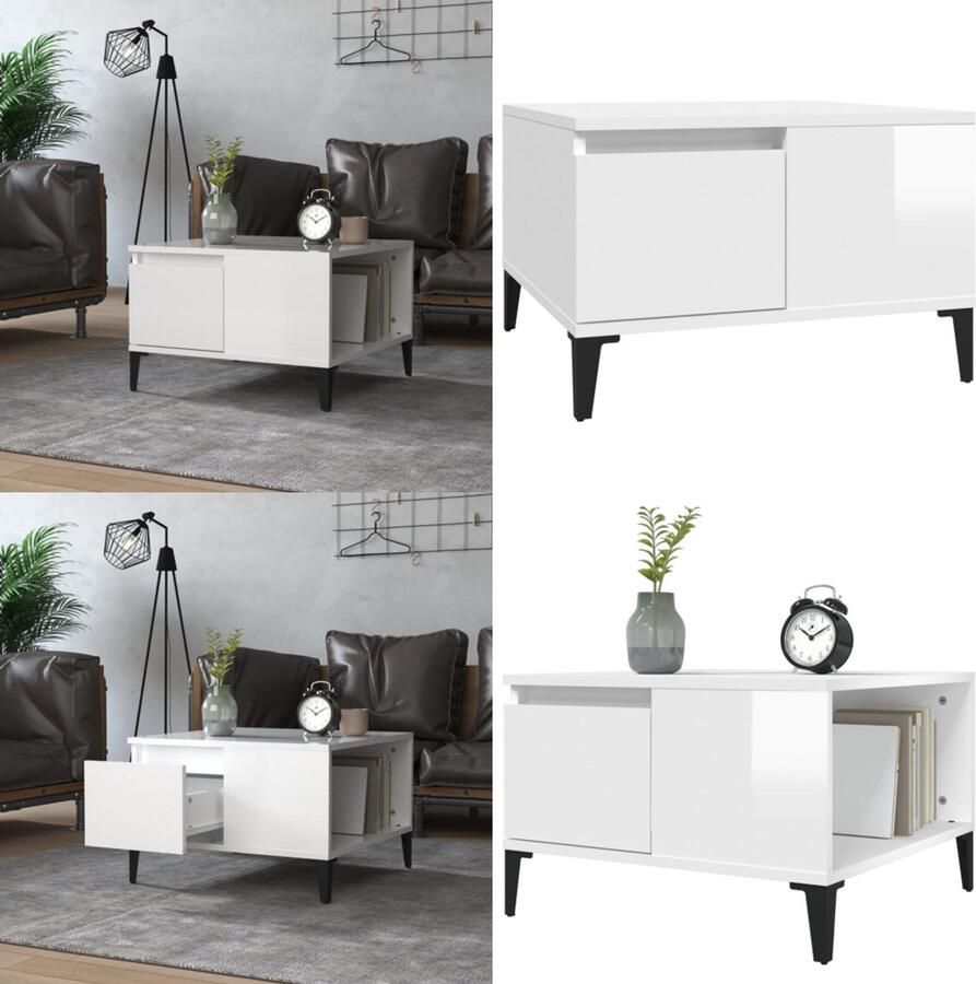 VidaXL Salontafel 55x55x36 5 cm bewerkt hout hoogglans wit Salontafel Salontafels Tafel Bijzettafel