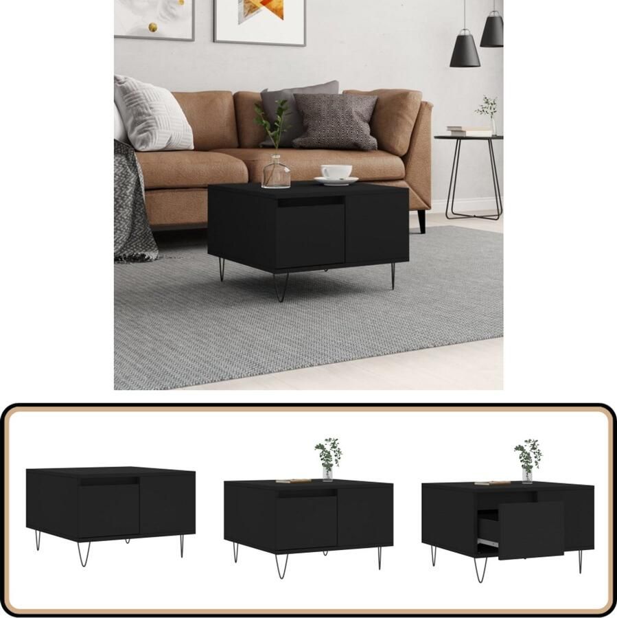 VidaXL Salontafel 55x55x36 5 cm Bewerkt hout Zwart Salontafel Bijzettafel Zwarte Salontafel Houten Salontafel Modern Design