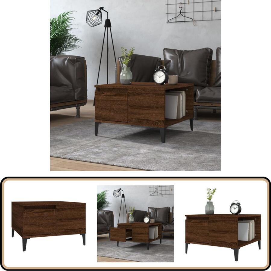 VidaXL Salontafel 55x55x36 5 cm Bruin Eiken Hout & Metaal Salontafel Houten Salontafel Trendige Salontafel Bruine Eiken Salontafel Met Opbergvakken