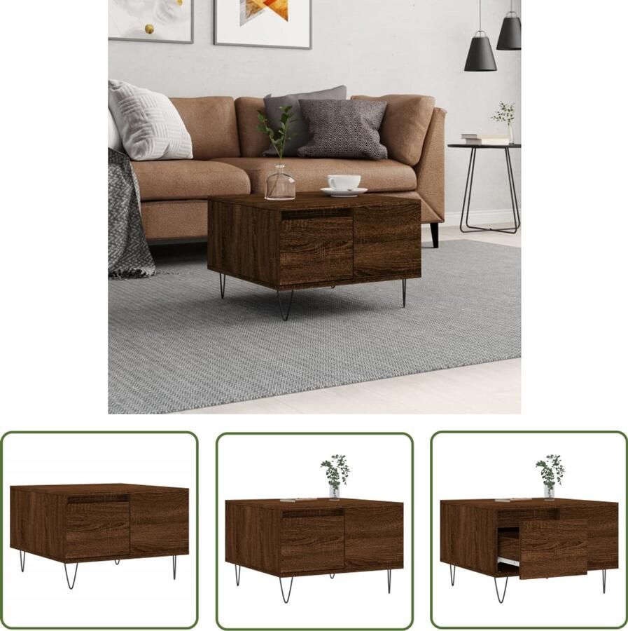 VidaXL Salontafel 55x55x36 5 cm Bruin Eikenkleur Salontafel Bijzettafel Houten Salontafel Bruine Meubelen Bruine Eiken Kleur Living Room Furniture Koffietafel