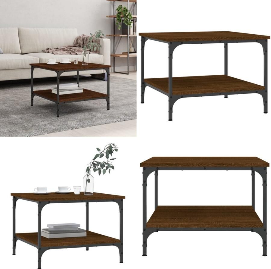 VidaXL Salontafel 55x55x40 cm bewerkt hout bruin eikenkleur Salontafel Salontafels Bijzettafel Banktafel