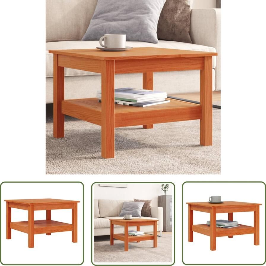 The Living Store Salontafel 55x55x40 cm massief grenenhout wasbruin Salontafel Houten Salontafel Grenenhout Salontafel Bruin Ronde Salontafel - Foto 2