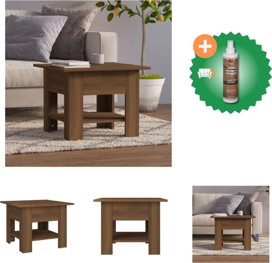 VidaXL Salontafel Modern bruineiken 55x55x42 cm stevig en stabiel met handig tafelblad voor drankjes en decoratie Tafel Inclusief Houtreiniger en verfrisser