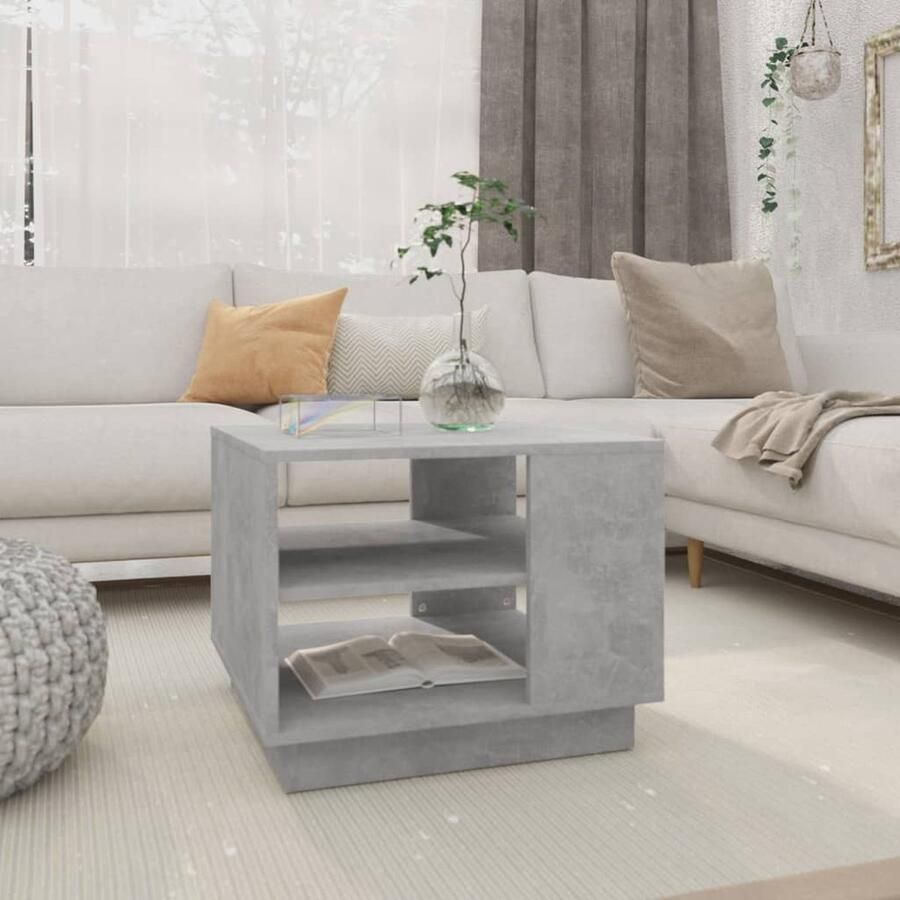 VidaXL Salontafel 55x55x43 cm Bewerkt hout Grijs Salontafel Betonnen Look Houten Salontafel Tv Tafellaar Living Room Furniture - Foto 2