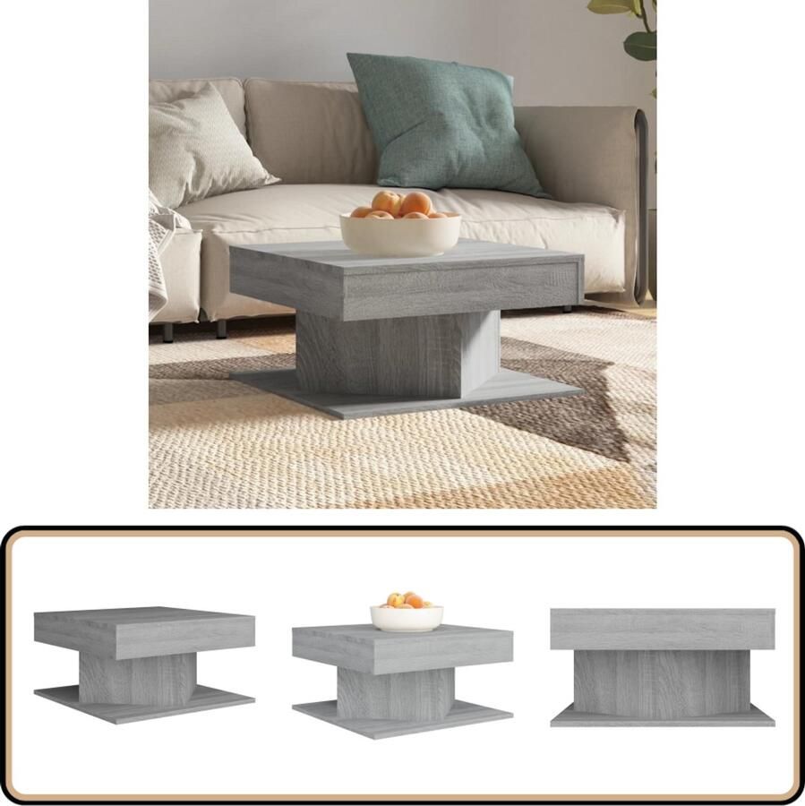 VidaXL Salontafel 57x57x30 cm Grijs Sonoma Eiken Salontafel Bewerkt Hout Grijze Salontafel Modern Houten Salontafel Bijzettafel Interieurdecoratie Woondecoratie