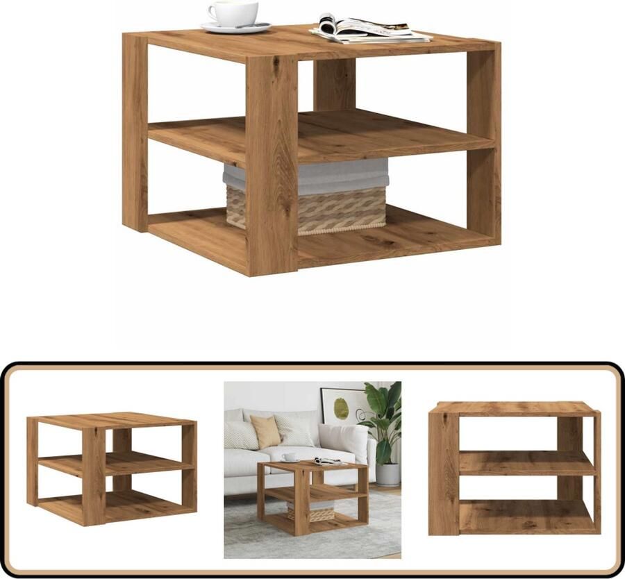 VidaXL Salontafel 58x58x40 cm Artisanaal Eikenkleur Salontafel Houten Salontafel Bijzettafel Eiken Meubilair Living Room Furniture Tv Tafeltje Coffee Table Multifunctioneel Meubel Opbergruimte Compact Bureau