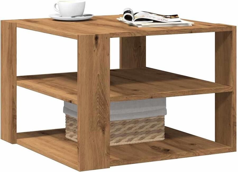 VidaXL Salontafel 58x58x40 cm Artisanaal Eikenkleur Salontafel Houten Salontafel Bijzettafel Eiken Meubilair Living Room Furniture Tv Tafeltje Coffee Table Multifunctioneel Meubel Opbergruimte Compact Bureau - Foto 2