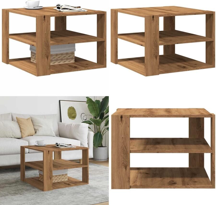 VidaXL Salontafel 58x58x40 cm bewerkt hout artisanaal eikenkleurig