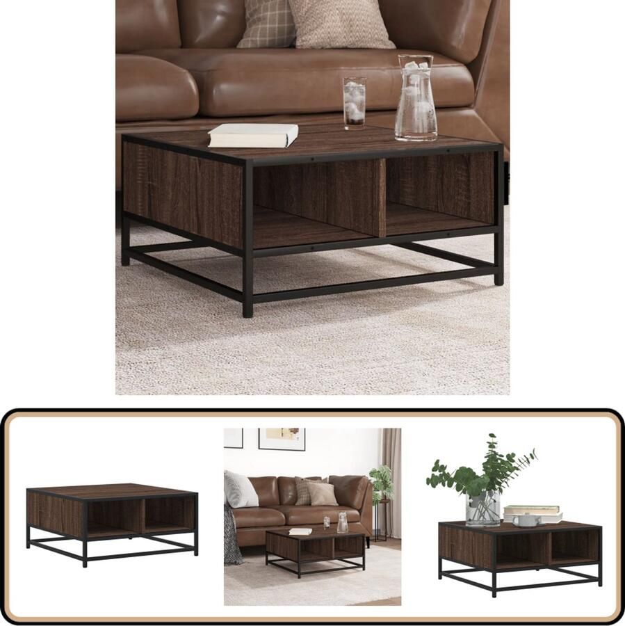 VidaXL Salontafel 60 5x60 5x30 cm bewerkt hout en metaal bruin eiken