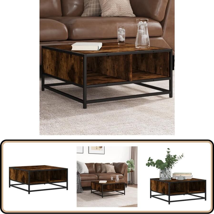 VidaXL Salontafel 60 5x60 5x30 cm Gerookt Eiken Salontafel Industrieel Design Houten Tafel Metalen Onderstel Opbergruimte Multifunctioneel Woonkamer Meubilair Bijzettafel Modern Design Roestvrij Staal Compact