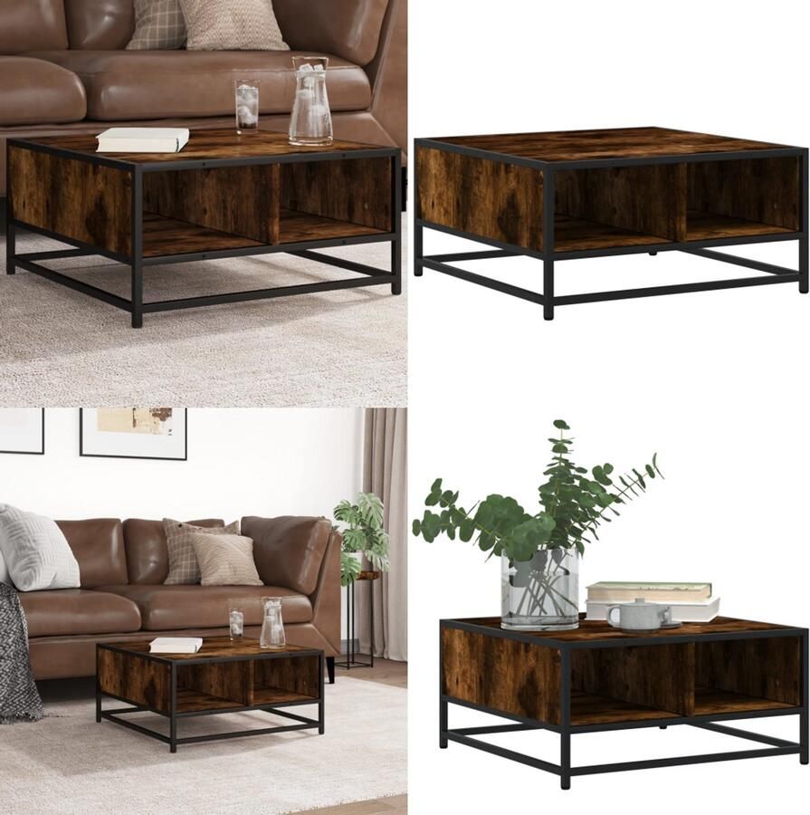 VidaXL Salontafel 60 5x60 5x30 cm bewerkt hout en metaal gerookt eiken Salontafel Salontafels Bijzettafel Banktafel