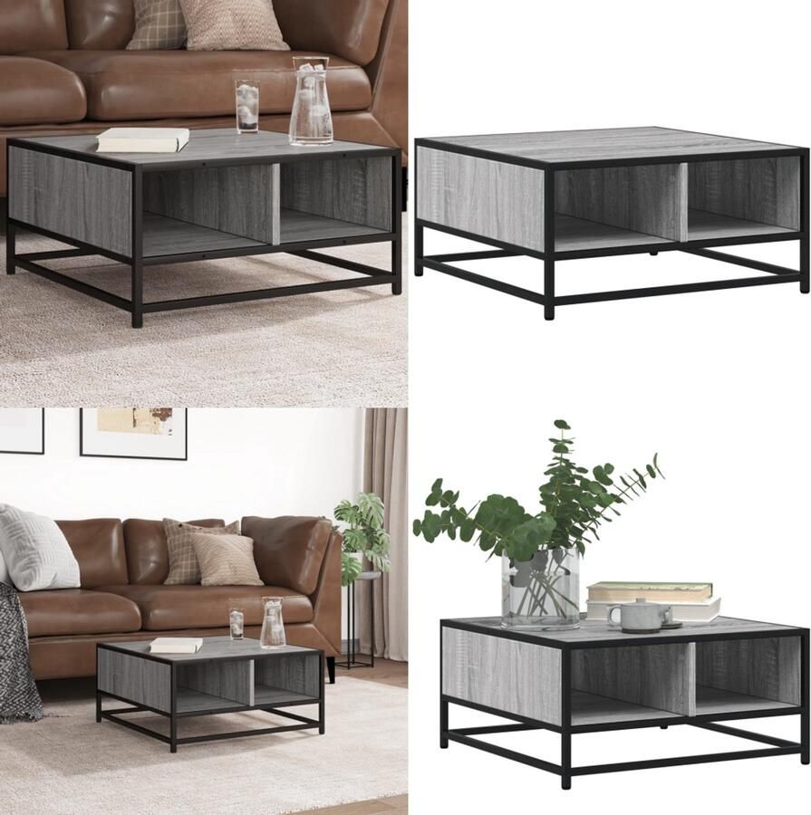 VidaXL Salontafel 60 5x60 5x30 cm bewerkt hout en metaal grijs sonoma