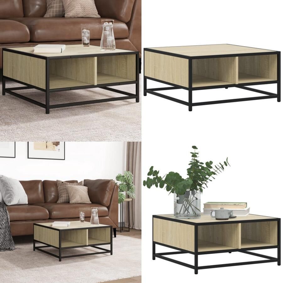 VidaXL Salontafel 60 5x60 5x30 cm bewerkt hout en metaal sonoma eiken Salontafel Salontafels Bijzettafel Banktafel