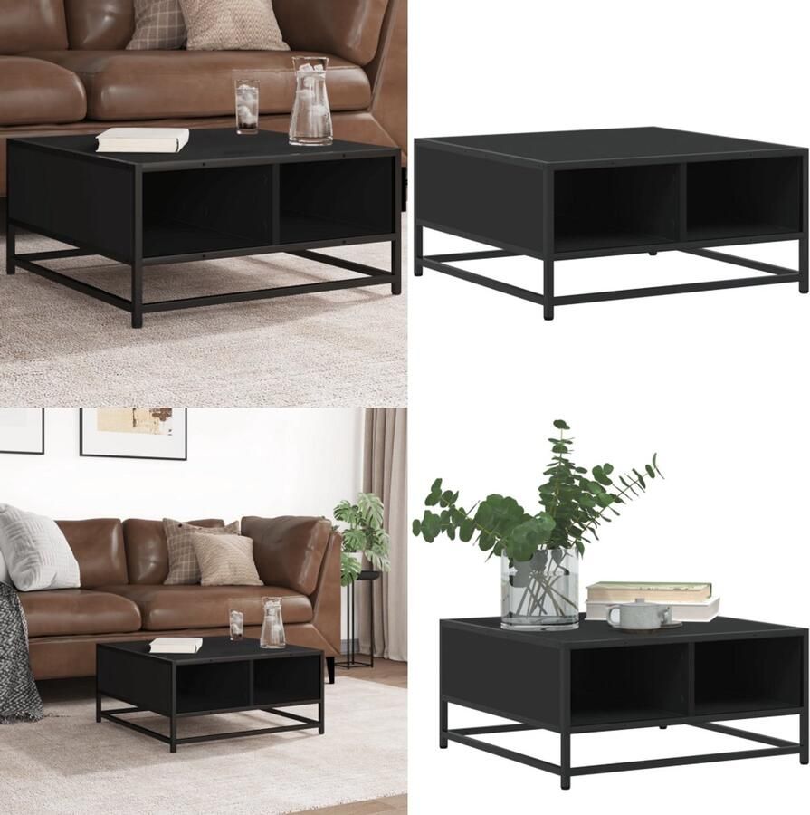 VidaXL Salontafel 60 5x60 5x30 cm bewerkt hout en metaal zwart Salontafel Salontafels Bijzettafel Banktafel