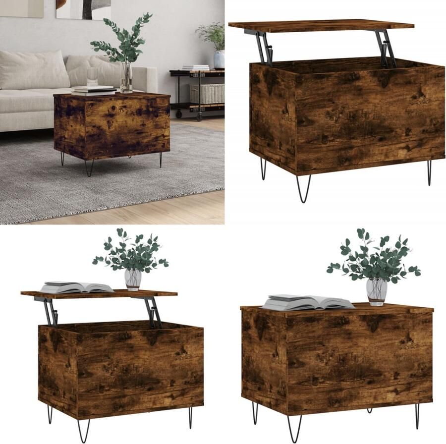 VidaXL Salontafel 60x44 5x45 cm bewerkt hout gerookt eikenkleurig Salontafel Salontafels Bijzettafel Banktafel