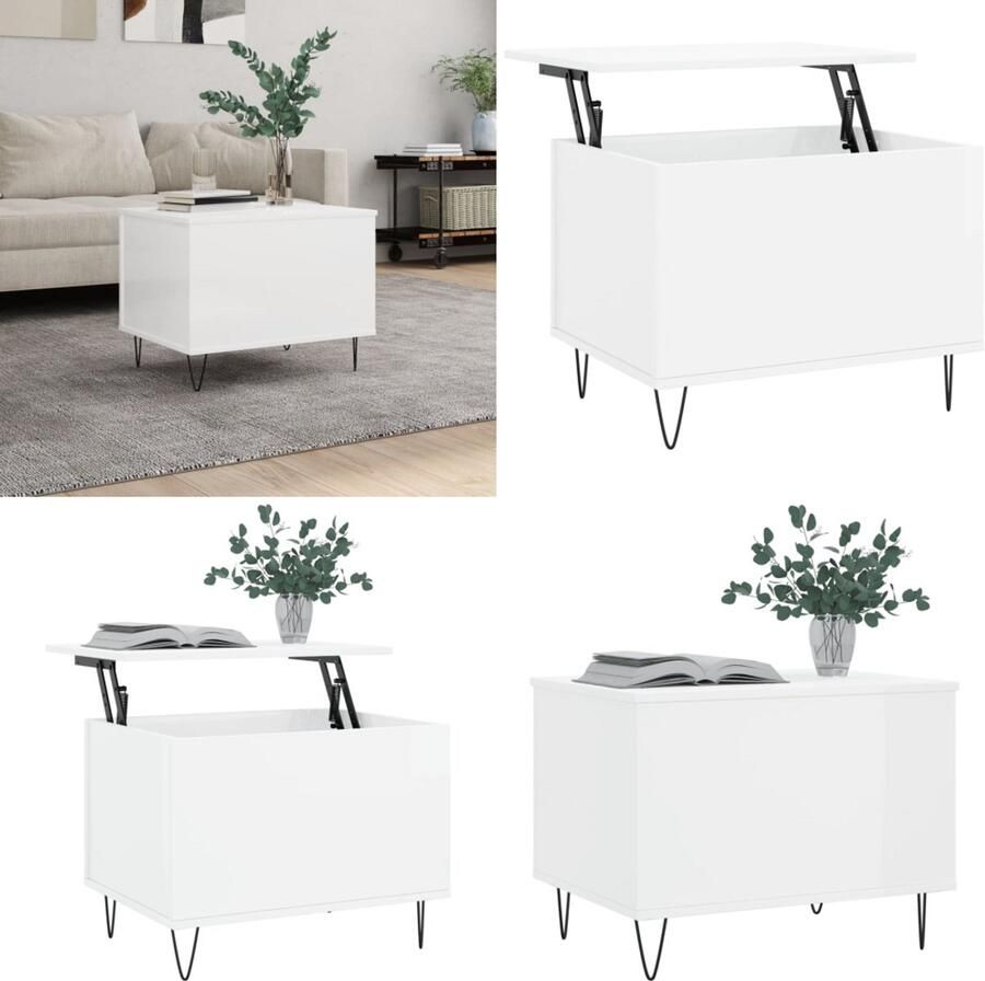 VidaXL Salontafel 60x44 5x45 cm bewerkt hout hoogglans wit Salontafel Salontafels Bijzettafel Banktafel