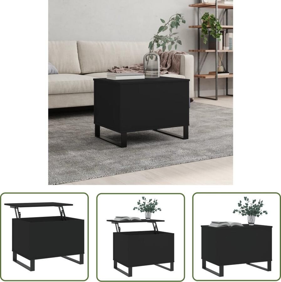 The Living Store Salontafel Lift-top Bewerkt hout en metaal 60 x 44.5 x 45 cm Zwarte kleur Salontafel Lift Top Tafel Houten Salontafel Zwarte Salontafel Multifunctionele Tafel - Foto 4