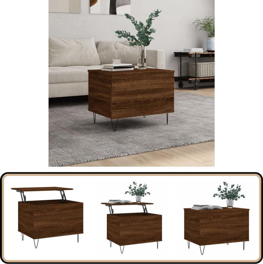 VidaXL Salontafel 60x44 5x45 cm Bruin Eikenkleur Salontafel Houten Salontafel Lift Top Tafel Multifunctionele Tafel Eethoek Accessoires Living Room Furniture