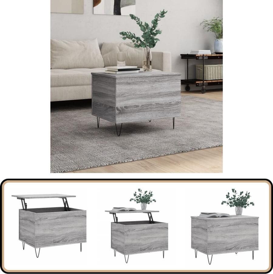 The Living Store Salontafel Lift-Top Grijs Sonoma Eiken 60 x 44.5 x 45 cm Bewerkt Hout en Metaal Salontafel Lift Top Tafel Houten Salontafel Grijze Salontafel VidaXL Salontafel