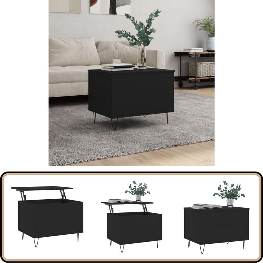 VidaXL Salontafel 60x45 cm Bewerkt hout Zwart Salontafel Zwarte Salontafel Lift Top Tafel Houten Salontafel Multifunctionele Tafel