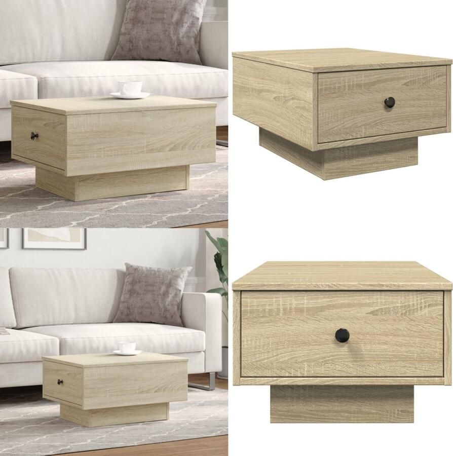 VidaXL Salontafel 60x45x31 cm bewerkt hout sonoma eikenkleurig Salontafel Salontafels Bijzettafel Banktafel