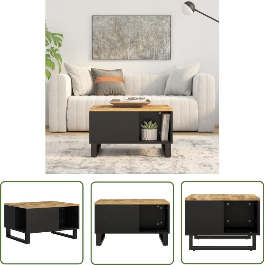 VidaXL Salontafel 60x50x35 cm Mangohout & IJzer Salontafel Mangohouten Salontafel Houten Salontafel Bijzettafel Opbergruimte Vintage Salontafel Industrieel Meubilair