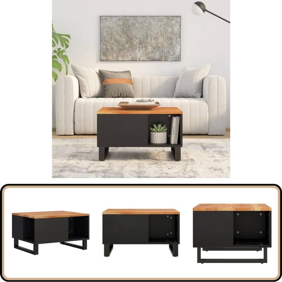 VidaXL Salontafel 60x50x35 cm Massief Acaciahout Salontafel Acacia Houten Tafel Bijzettafel Industriële Salontafel Veel Opbergruimte