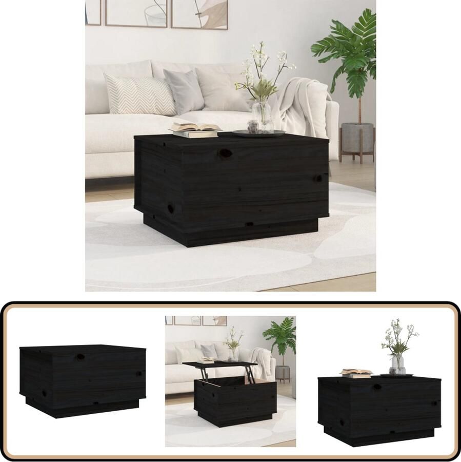 VidaXL Salontafel 60x50x35 cm Zwart Grenenhout Salontafel Bijzettafel Hout Meubilair Zwarte Salontafel Lift Top Tafel