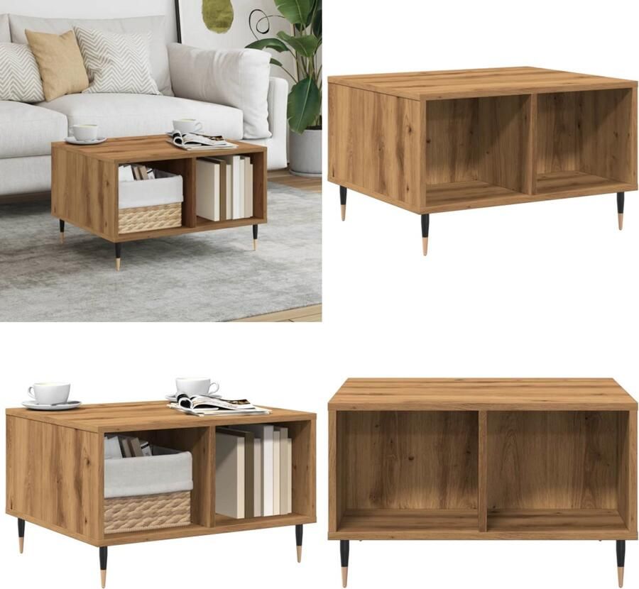 VidaXL Salontafel 60x50x36 5 cm bewerkt hout artisanaal eikenkleur Salontafel Salontafels Bijzettafel Banktafel