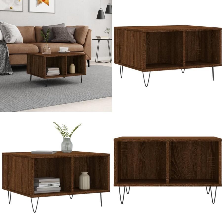 VidaXL Salontafel 60x50x36 5 cm bewerkt hout bruin eikenkleur Salontafel Salontafels Bijzettafel Banktafel