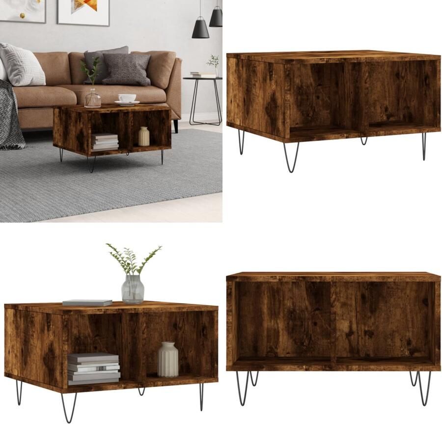 VidaXL Salontafel 60x50x36 5 cm bewerkt hout gerookt eikenkleurig Salontafel Salontafels Bijzettafel Banktafel