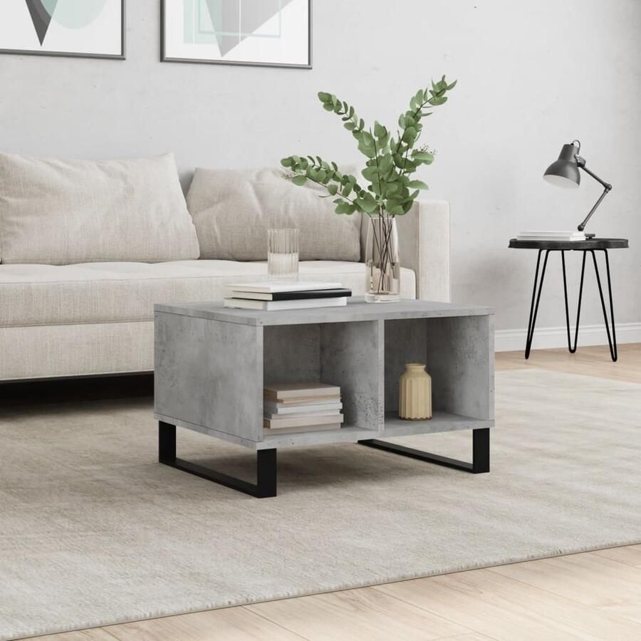 VidaXL Salontafel 60x50x36 5 cm Bewerkt hout Grijs Salontafel Bijzettafel Banktafel Houten Salontafel Grijze Salontafel Modern Design Multifunctioneel Meubilair Living Room Furniture Tv Stand Coffee Table - Foto 2