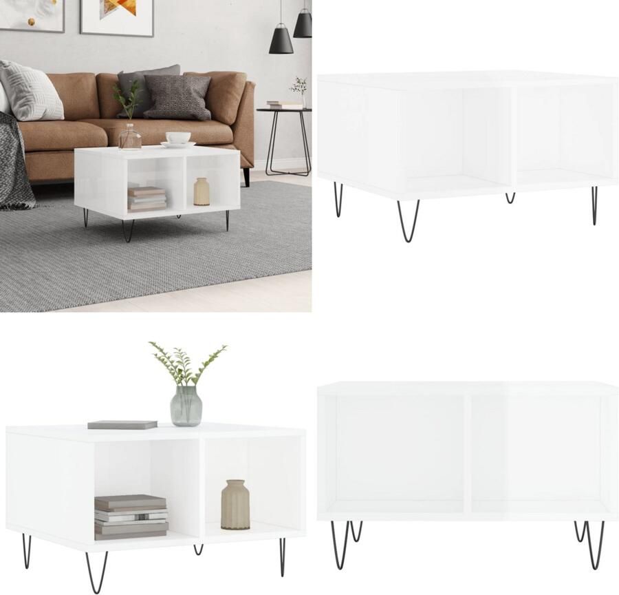 VidaXL Salontafel 60x50x36 5 cm bewerkt hout hoogglans wit Salontafel Salontafels Bijzettafel Banktafel